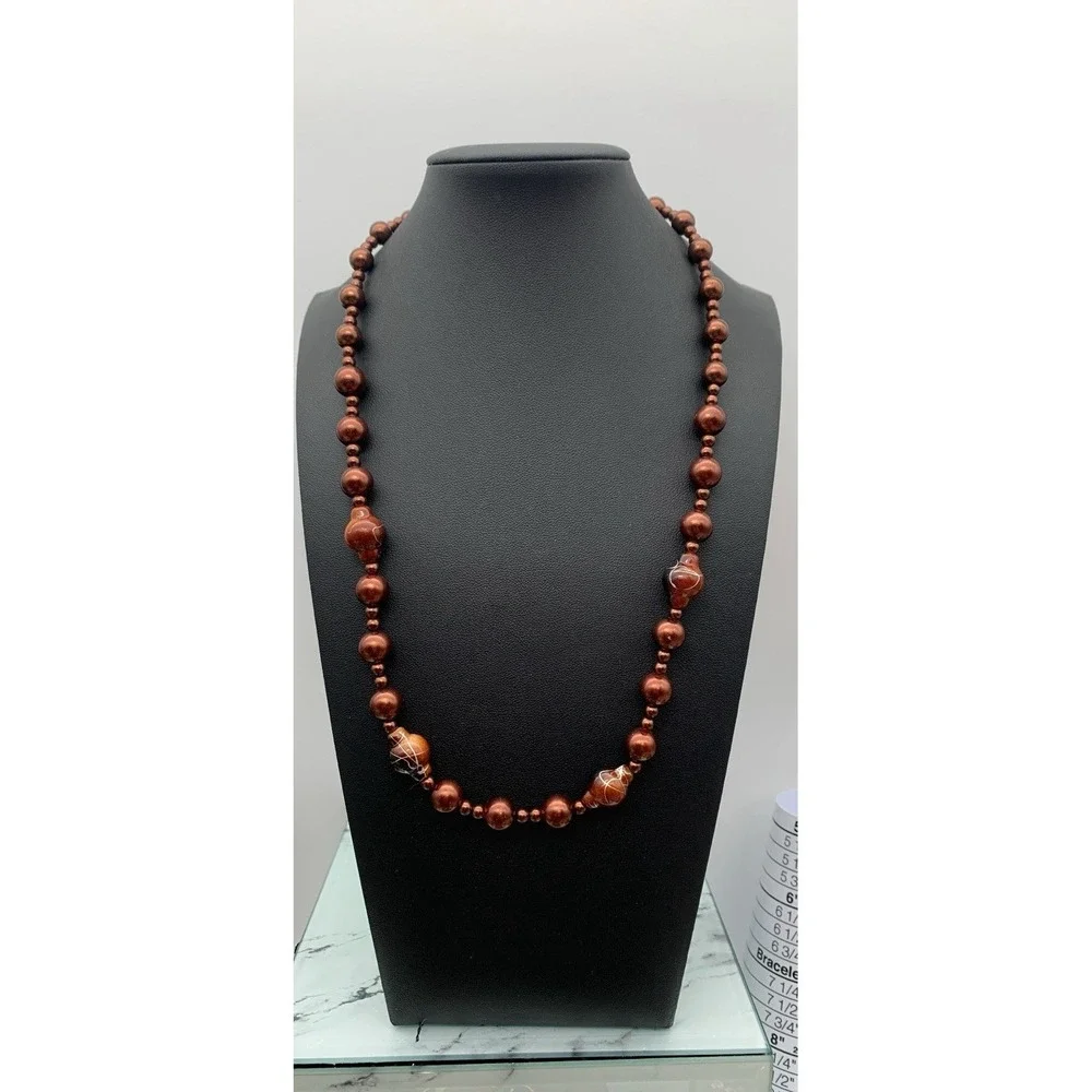 Vintage Chocolate beaded necklace With Hand Painted Accents Beads 20